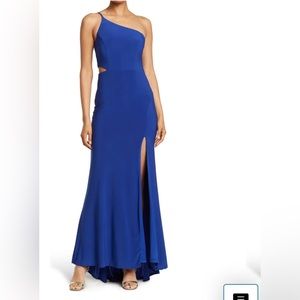 One- Shoulder Side Cutout Gown asymmetrical long prom dress